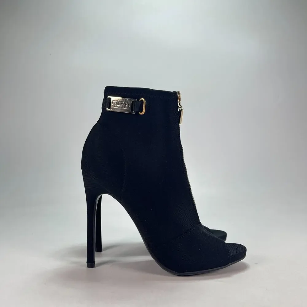Guess Gwmina Black Open Peep Toe Cut Stiletto Heel Ankle Booties Women's Size 7